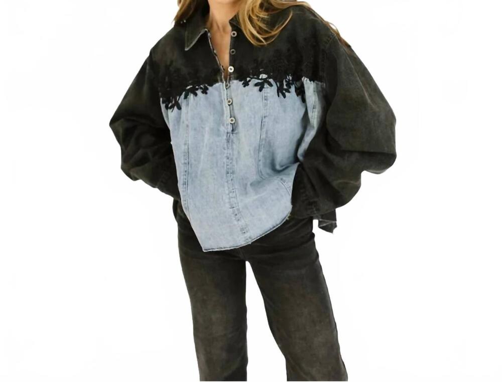 NEW BUCKETLIST colby denim pullover top in black